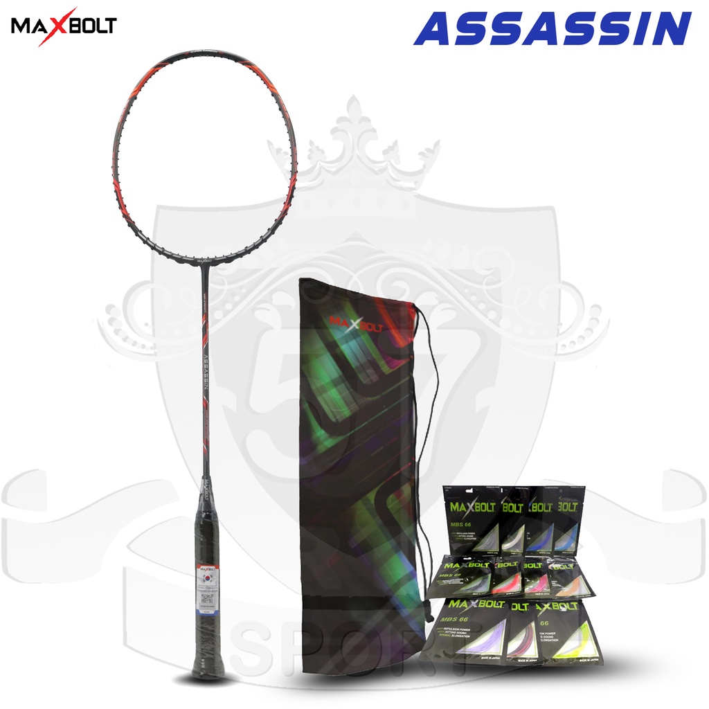 Raket Badminton Maxbolt Assasin Black Bonus Senar dan Tas