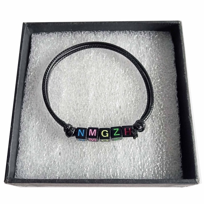 12 Pcs (1 Lusin) Gelang Tangan Korea Abjad Tali Hitam