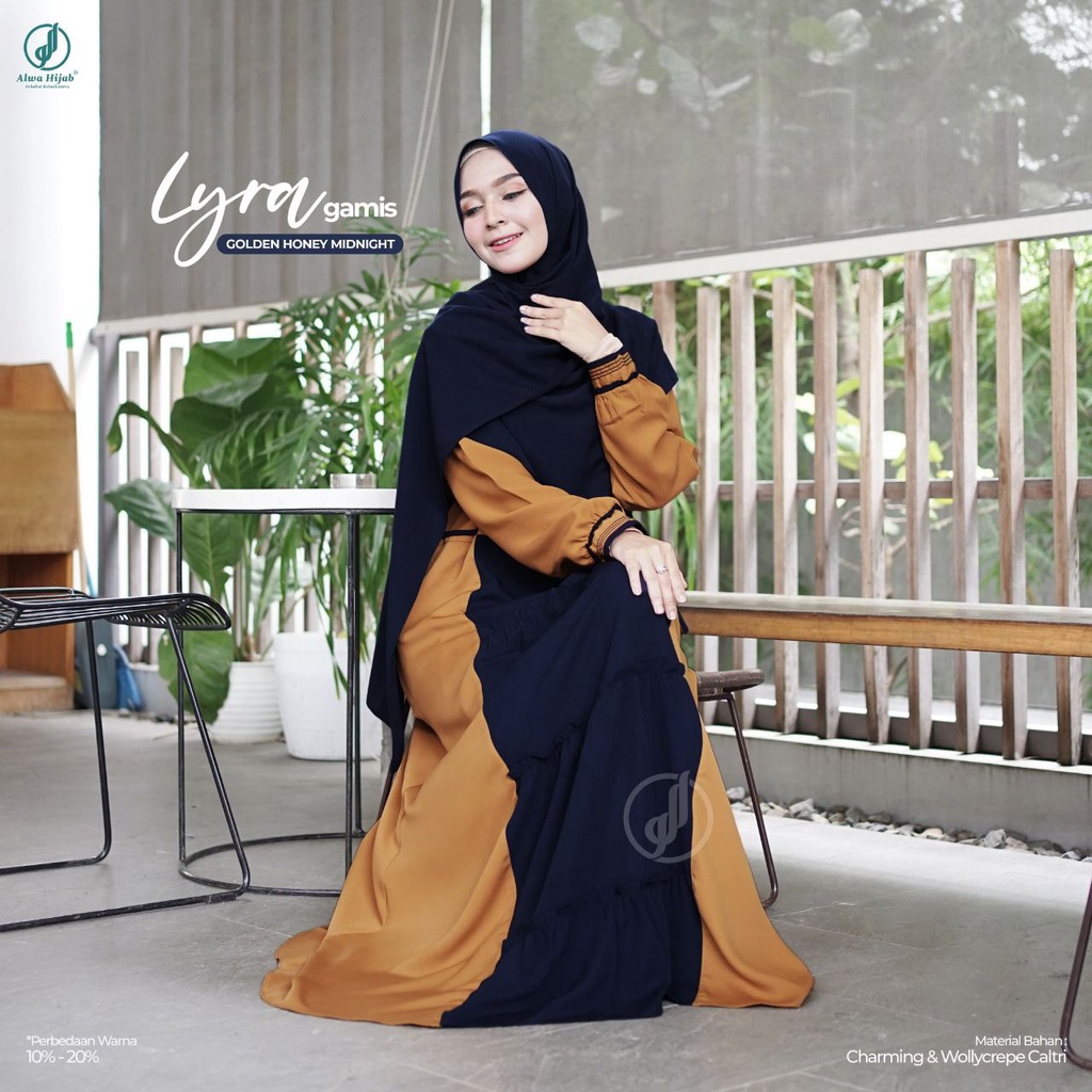 Gamis LYRA By Alwa Hijab Terbaru | Golden Honey Midnight |  Dress Only | Gamis Dewasa Kekinian 2021