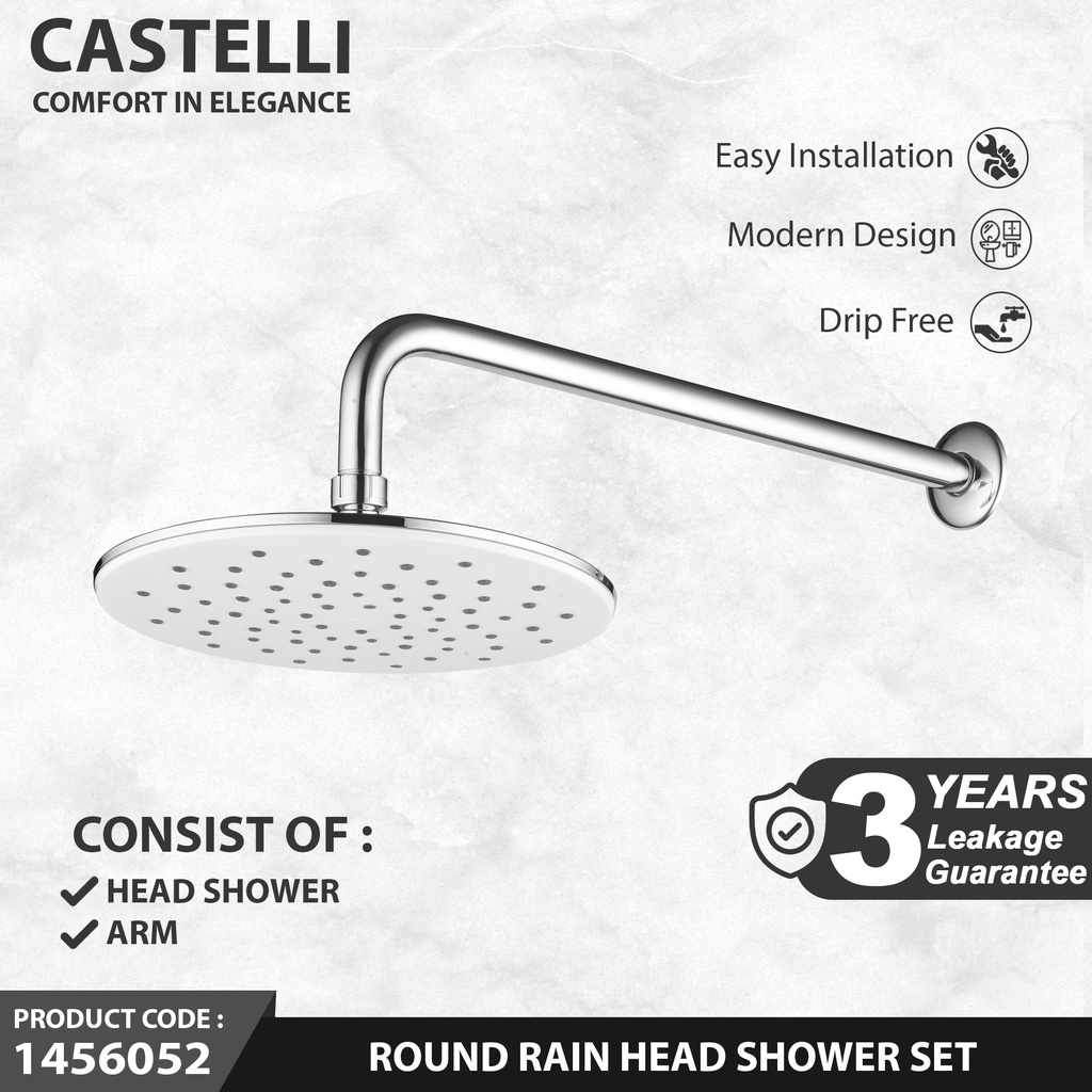 Kepala Shower Castelli Shower Tembok Round Rain Head Shower Set - 1456052