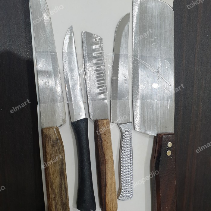 Pisau Dapur Set Stainless Gagang Kayu 5pc  PST03 Knife set Pisau Stainless Murah