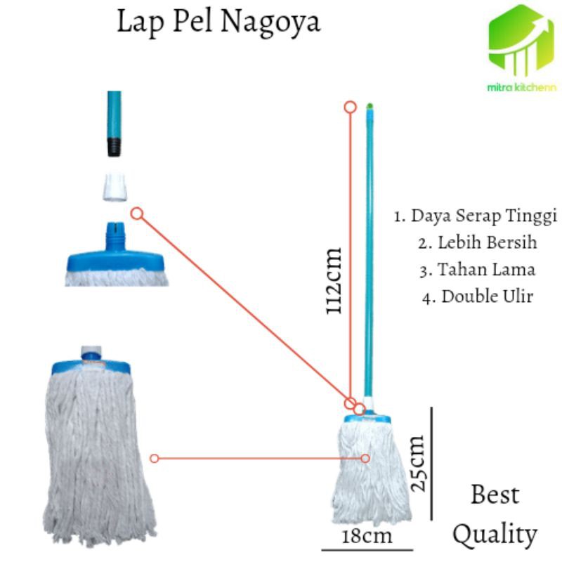 Nagoya Kain Lap Pel Lantai Alat Pel Lantai Pel Kain Gagang Panjang