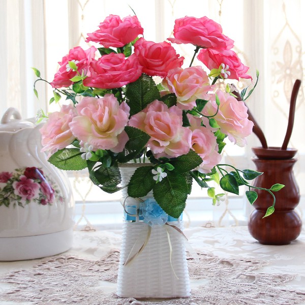 Basket Vase Flower - Bunga Rose Plastik Pajangan Hiasan Rumah Vase PVC