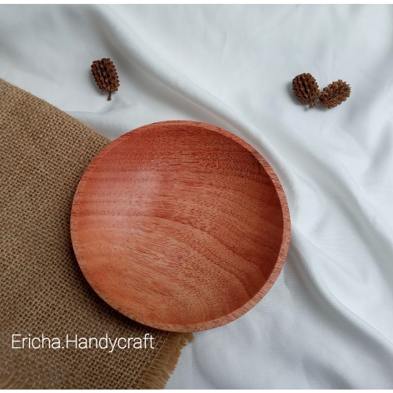 Piring kayu mahoni/piring saji/piring bulat/lepek kayu/piring kayu 13cm/wadah sambal kayu/lepek kayu