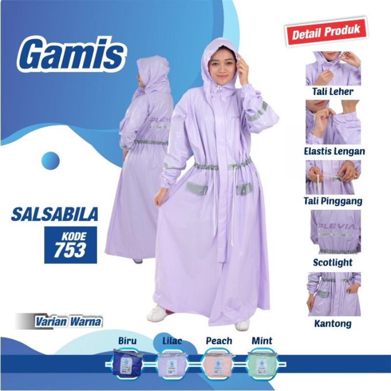 Jas Hujan Gamis Salsabila Jumbo 753 Plevia - Mantel Mantol Ponco Gamis Terusan Dewasa Kekinian Viral