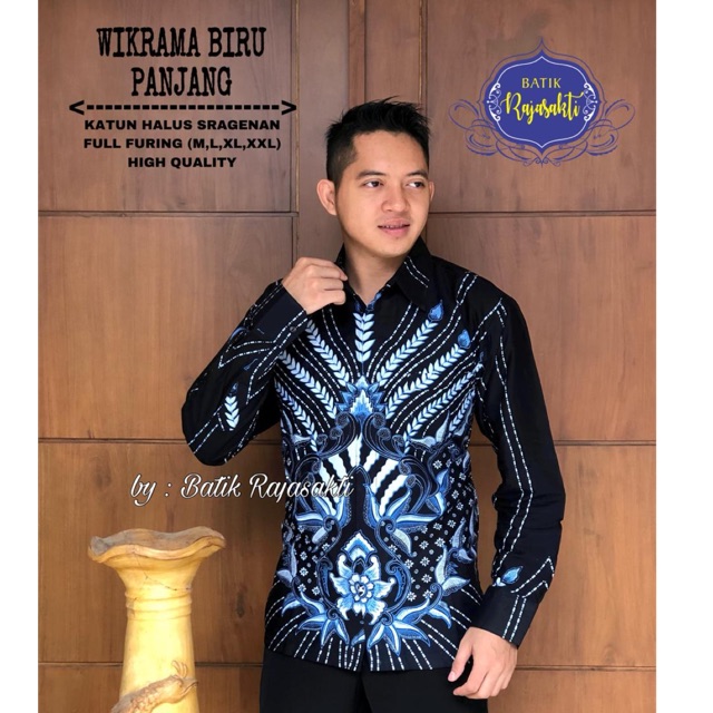 Batik WIKRAMA BIRU FULL FURING Katun Cabut Halus Sragenan Size M-XXL Asli Solo TERMURAH