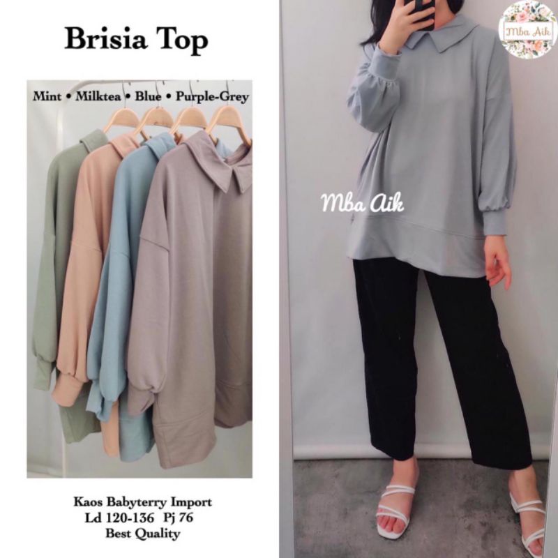 Brisia Top - Atasan Wanita Dewasa Jumbo Bahan Kaos Babyterry Import Motif Polos