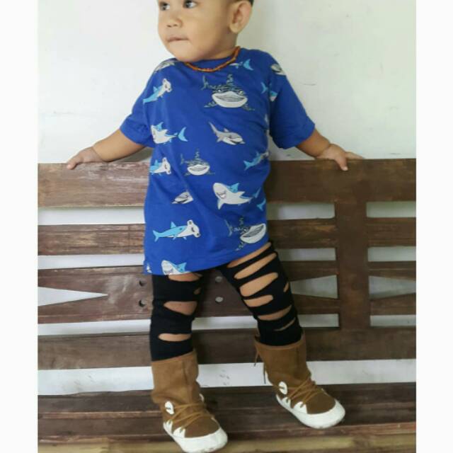 Legging ripped baby anak dewasa warna hitam