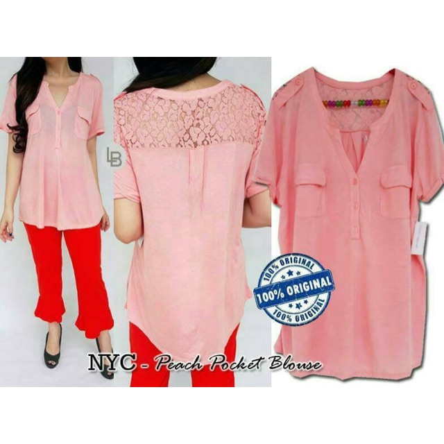 B300 NY Company peach pocket blouse