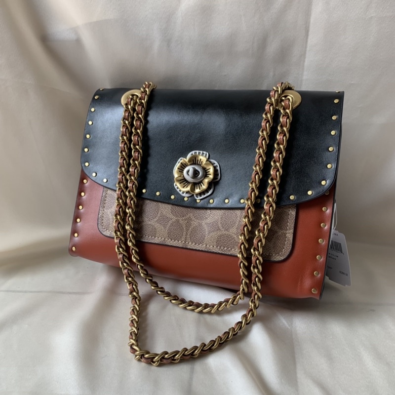 Coach Parker with Rivets and Snakeskin Shoulder Bag (29416)