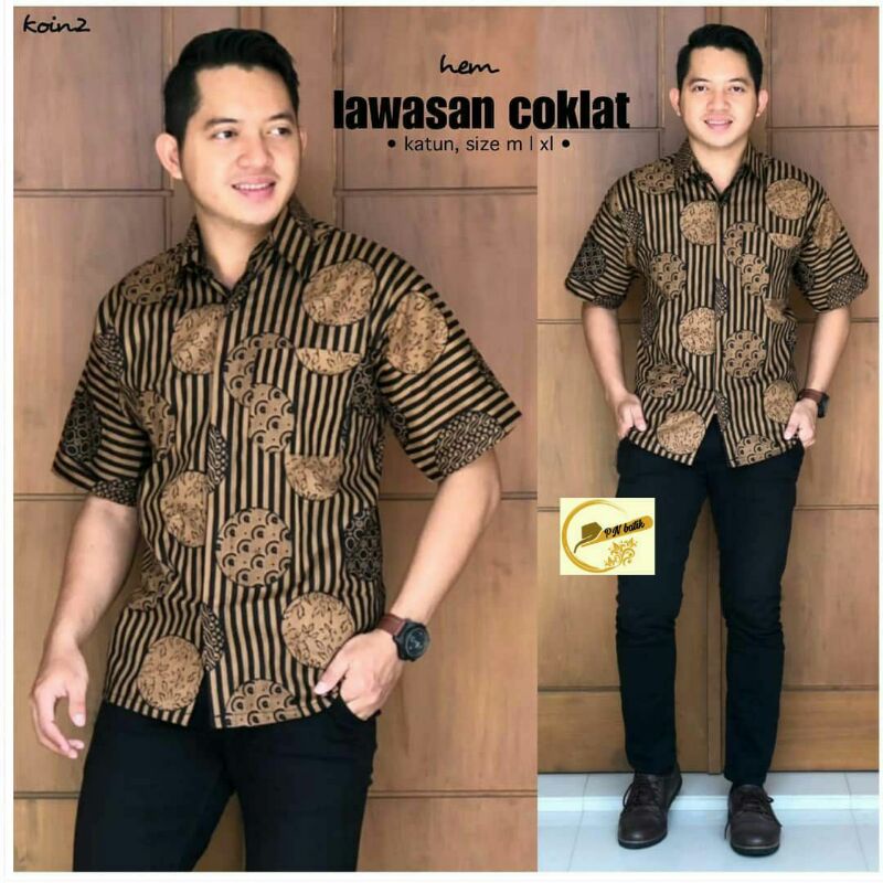 HEM batik atasan batik cowok lengan pendek motif terbaru