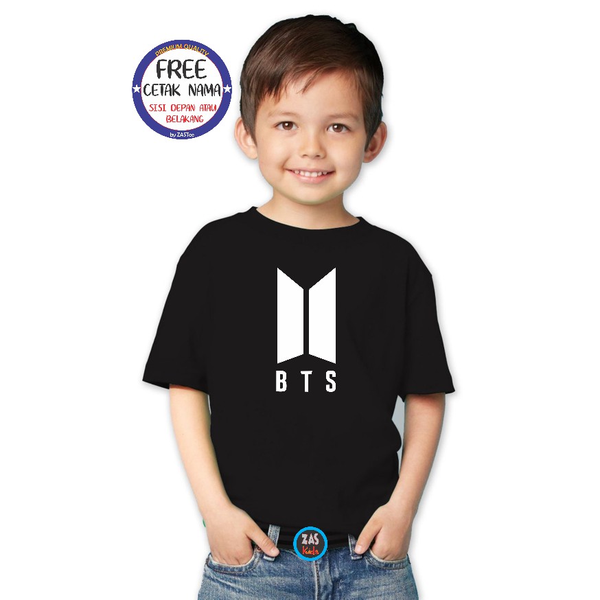 Kaos Band Anak Korea BTS Logo KPOP Free Cetak Nama/Tulisan