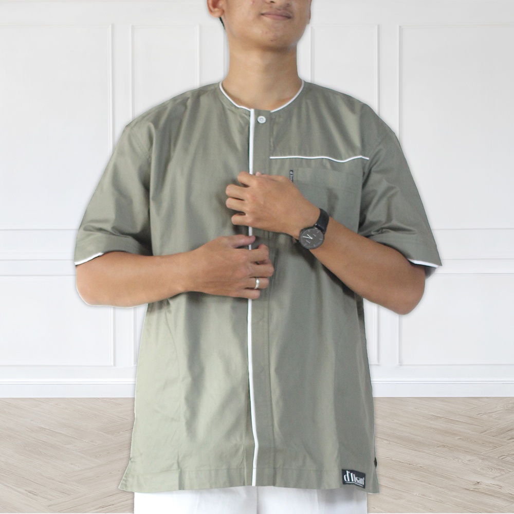 Baju Koko Dewasa d'Ihsan Lengan Pendek / Baju Muslim Pria / Baju Koko Remaja Model Klasik Modif