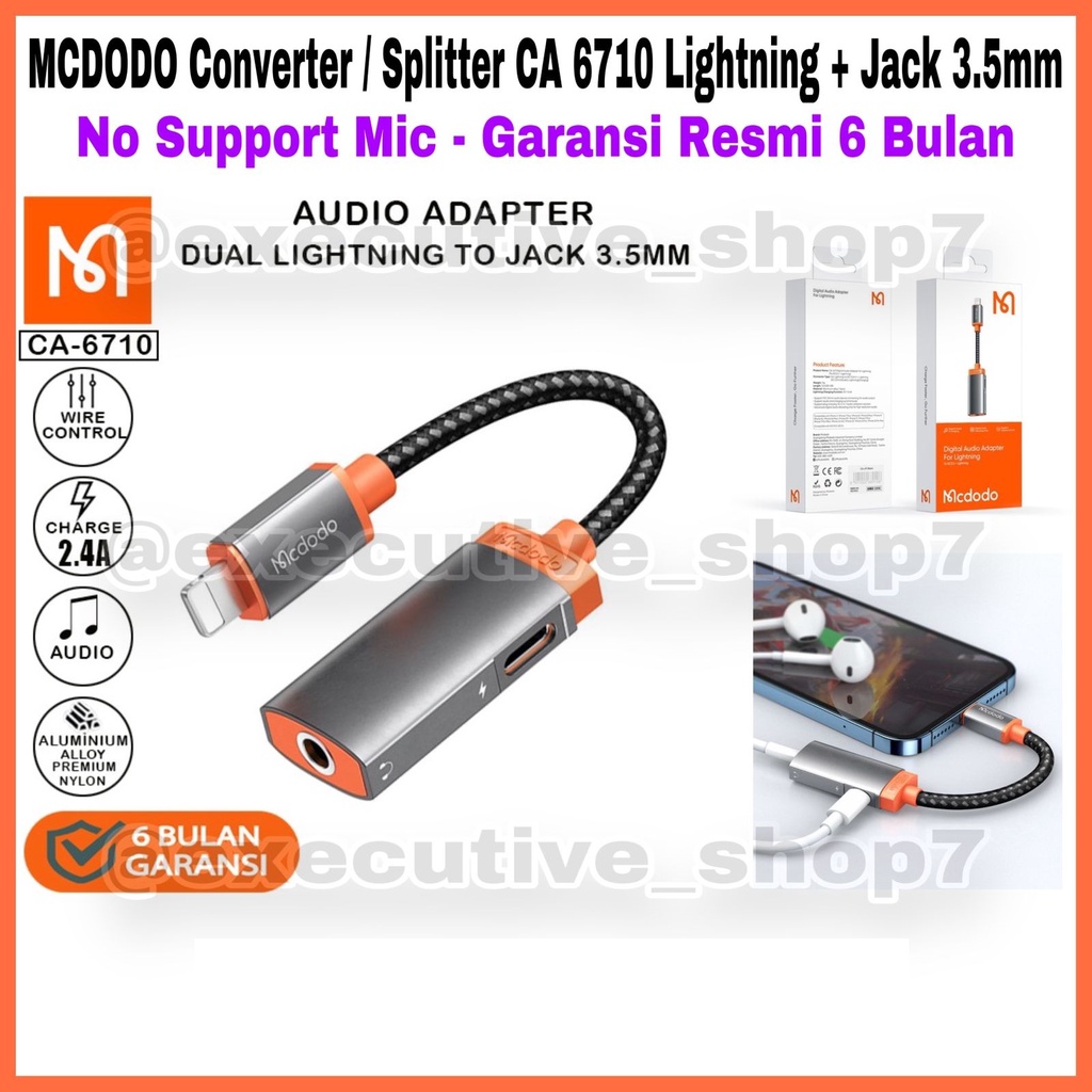 MCDODO Converter / Splitter CA 6710 Lightning + Jack 3.5mm - No Mic