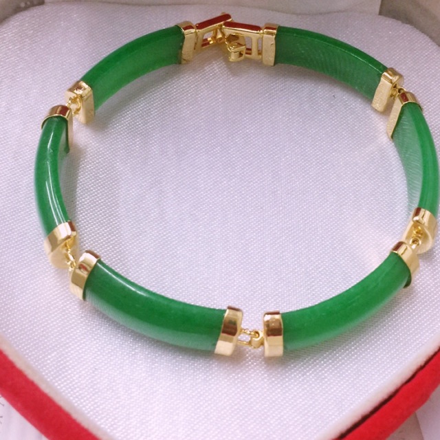 Gelang Rantai Giok Lapisan Emas 24k