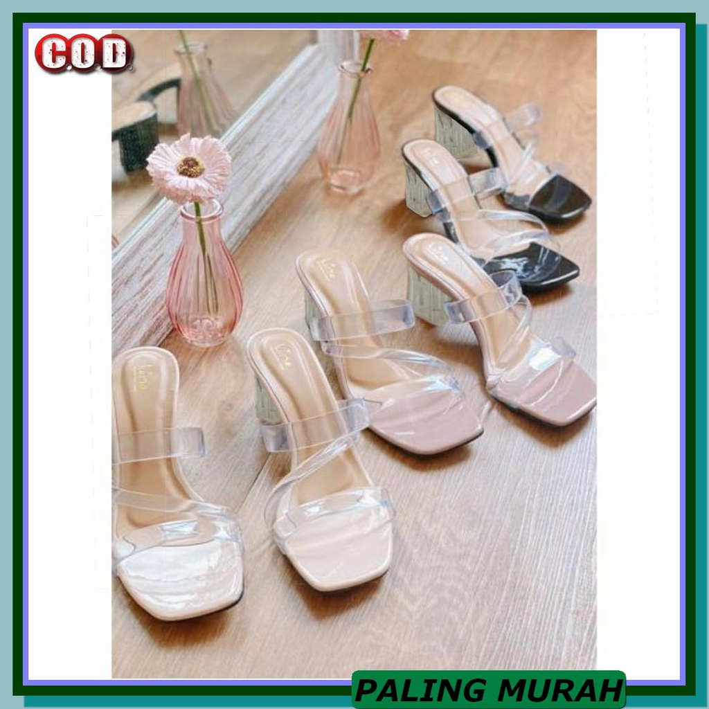 Heels Peter Keiza Original Branded Harga Murah Dibawah Bandrol Br PR931 Hak Tali Wanita Jelly Kaca