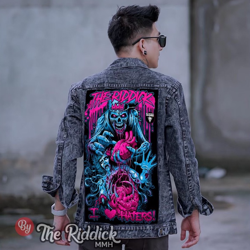 Jeans Jaket Printing Sandwash | Jaket Jeans Printing Gambar Belakang | OVERSIZE PREMIUM