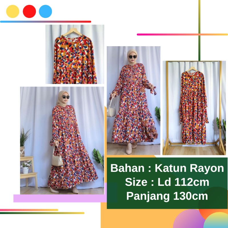BJ Dress Gamis Katun Rayon Wanita Jumbo Big Size Dress Ld 112 Dahlia Tassel Maxi