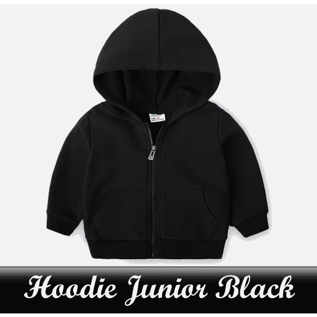 Jaket Hoodie Zipper Junior Anak Laki-laki Perempuan Banyak Warna - Black Hitam 1-12 Tahun