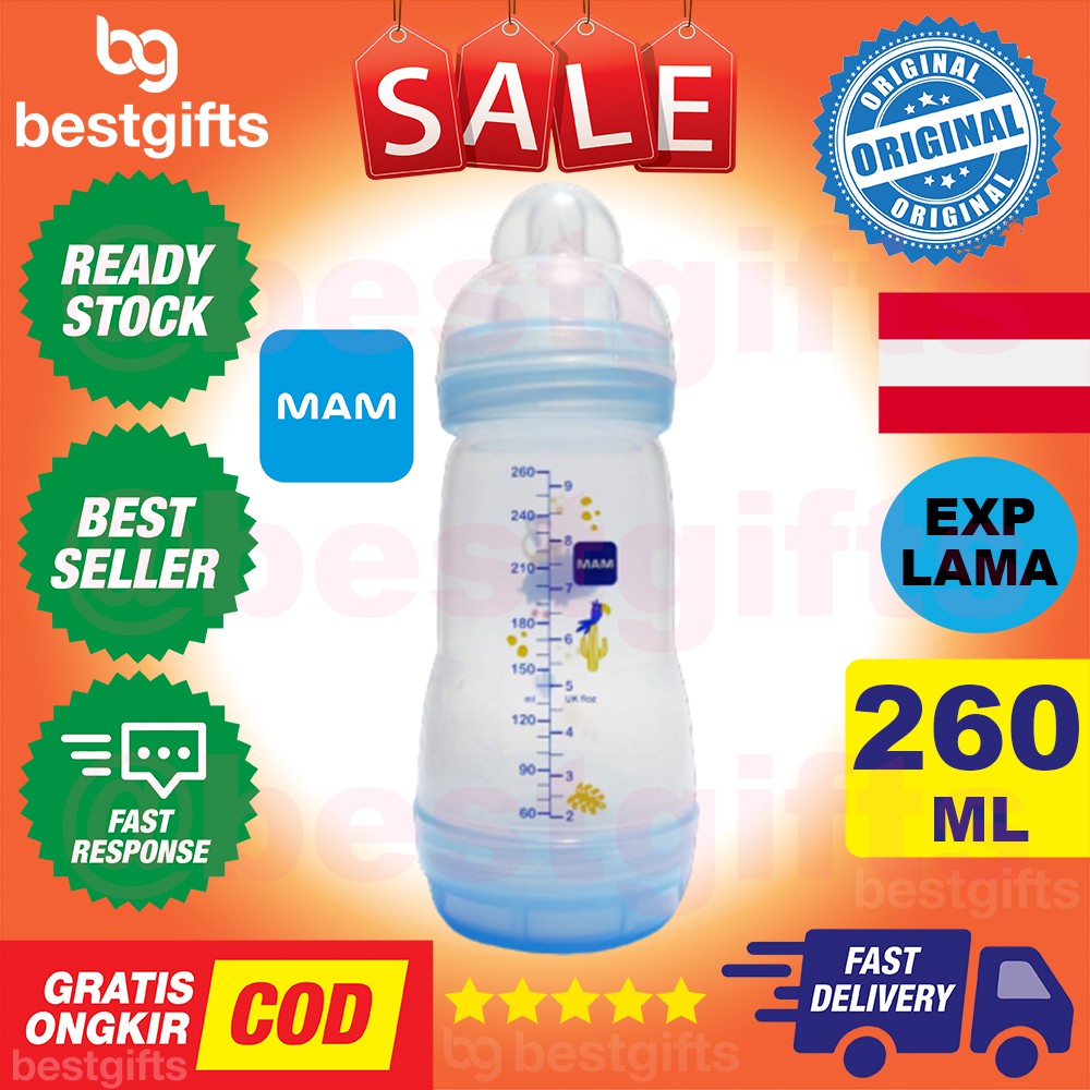 MAM ANTI COLIC MILK BOTTLE 260ML GREEN BOTOL SUSU AMAN TAHAN PANAS KOLIK SEDAK DOT BAYI ANAK 260 ML