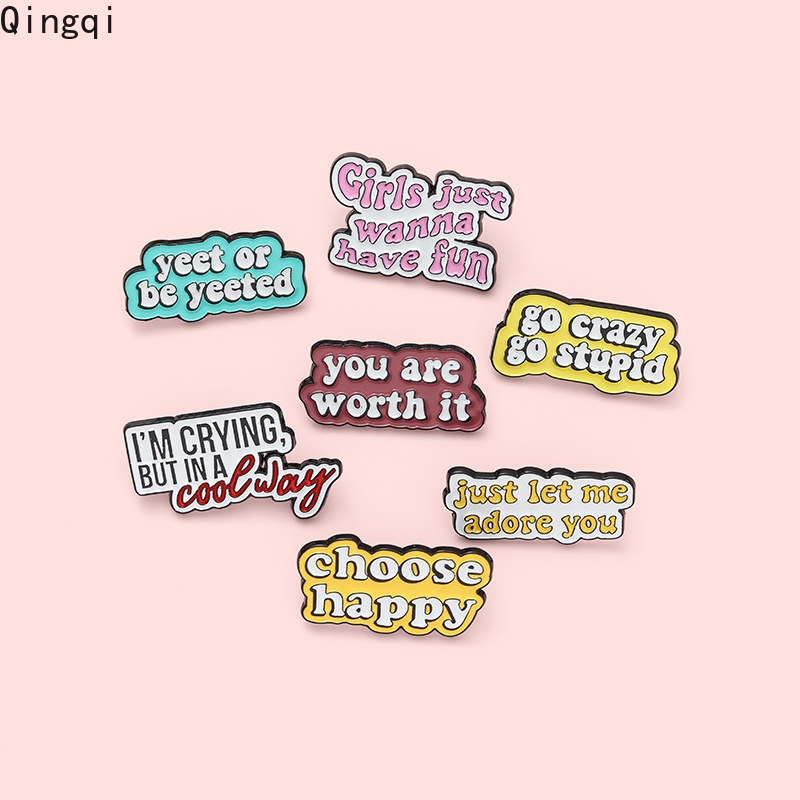 Bros Pin Enamel Desain Kutipan Choose Happy You Are Worth It Untuk Kerah Kemeja Denim