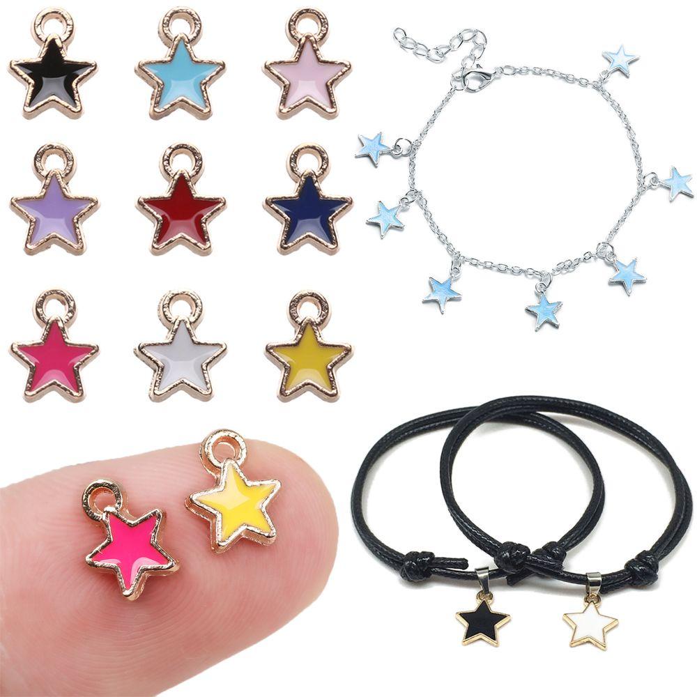 Top 50PCS Enamel Bintang Charms 6mm Handmade Kalung Warna Permen Anting Gelang Pentagram Liontin