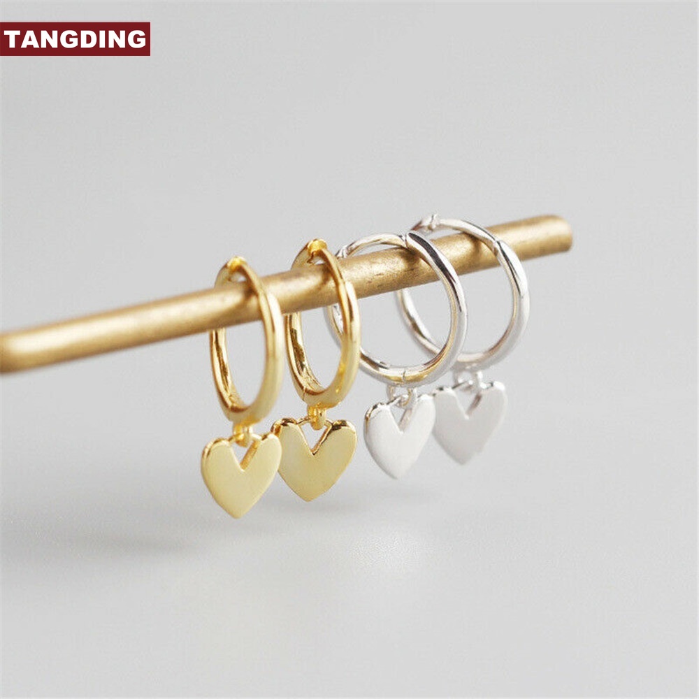 Anting Hoop Drop Dangle Bentuk Hati Warna Emas Silver Untuk Wanita