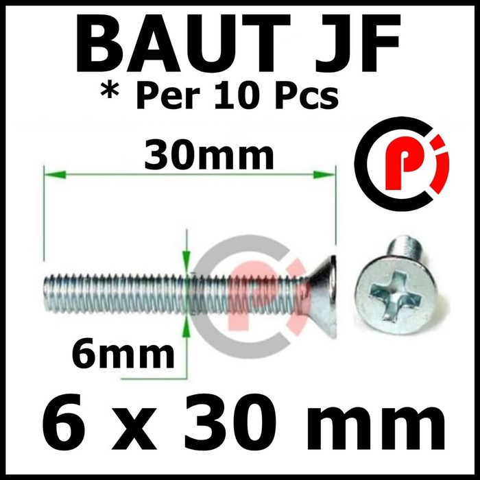 Per 10 Pcs Baut Bolt JF 6x30 mm 6 x 30 mm Per 10pcs