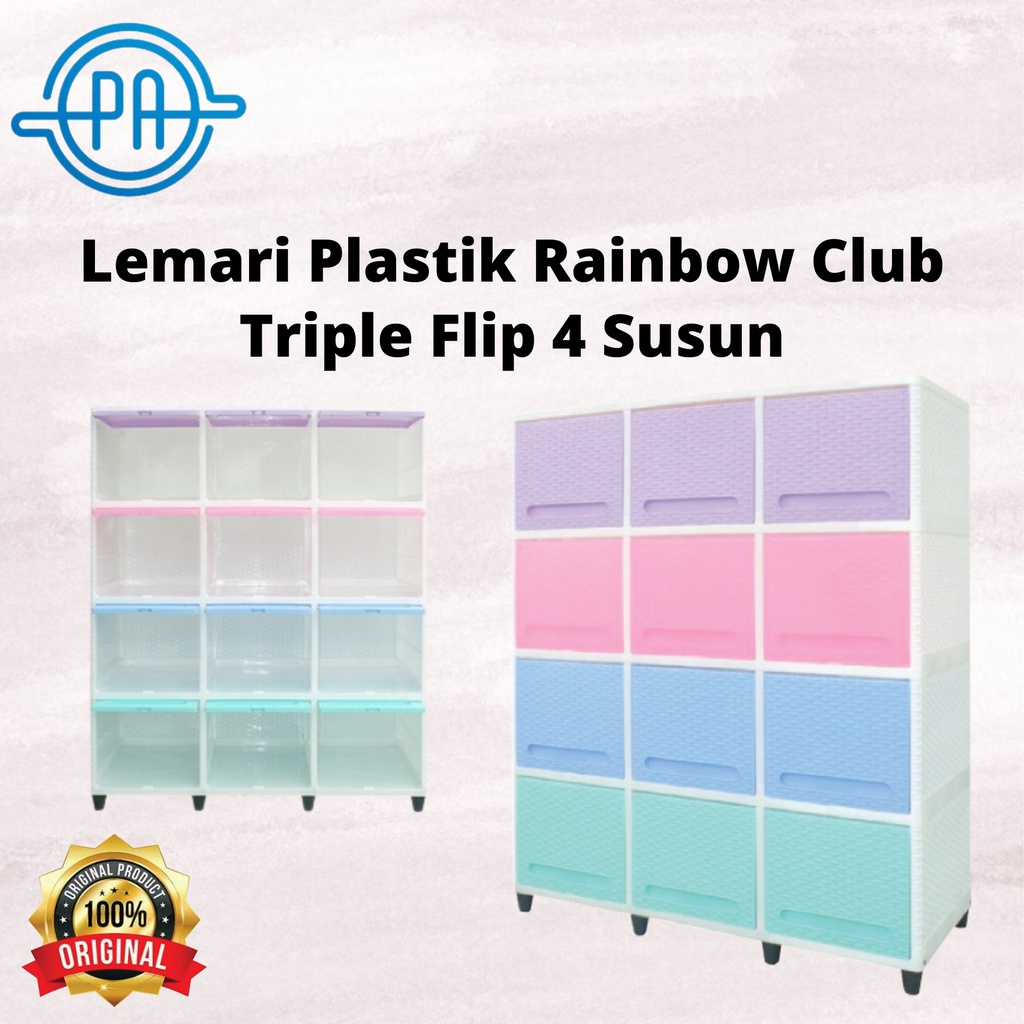 LEMARI PLASTIK RAINBOW CLUB TRIPLE FLIP 4 SUSUN LEMARI PAKAIAN RAK PLASTIK