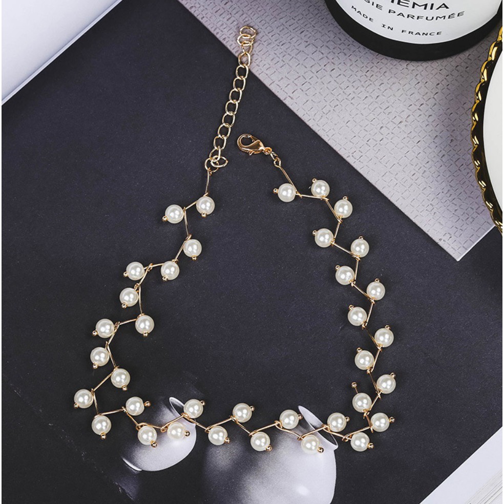 Kalung Rantai Mutiara PEARL CHOKER Wanita Gaya Korea Fashion Elegan Import ZigZag Zig Zag Mutiara Klavikula