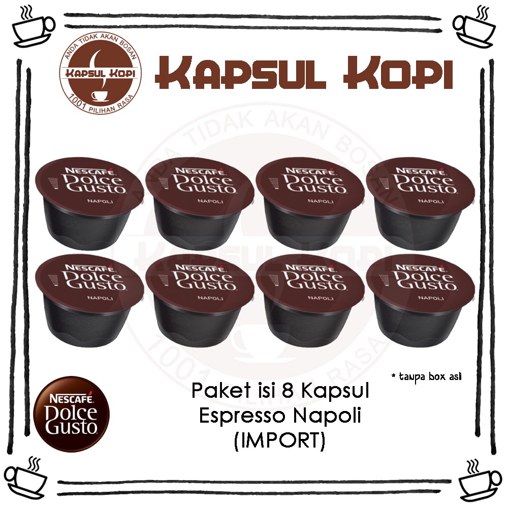 

Paket 8 Kapsul Kopi Espresso Napoli Nescafe Dolce Gusto Import Coffee Capsule