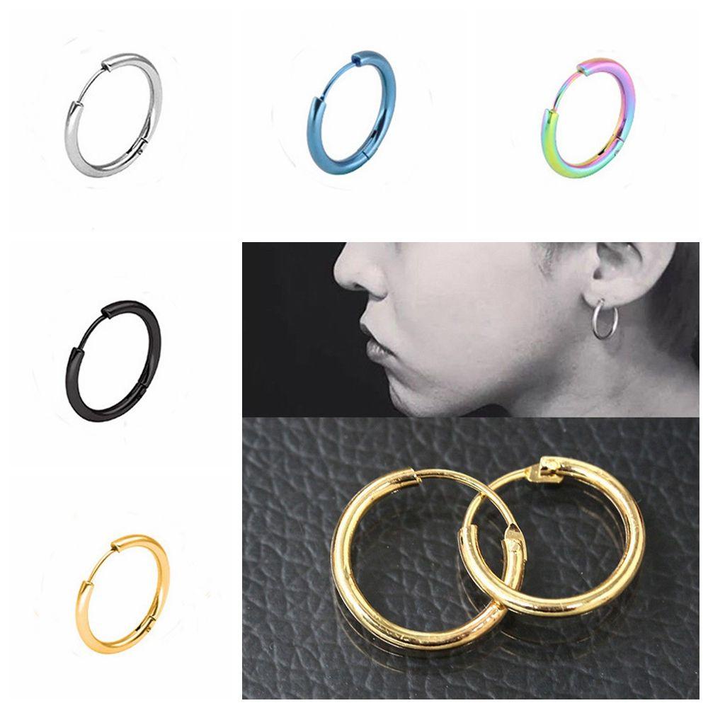 Lily 1pasang Anting Hoop Bulat Tabung Punk Perhiasan Stainless Steel