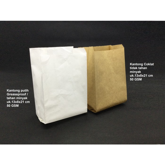 

NEW Paperbag Flat Kantong Kertas Putih 13x8x21 (M) Anti Minyak - PUTIH 50 GSM