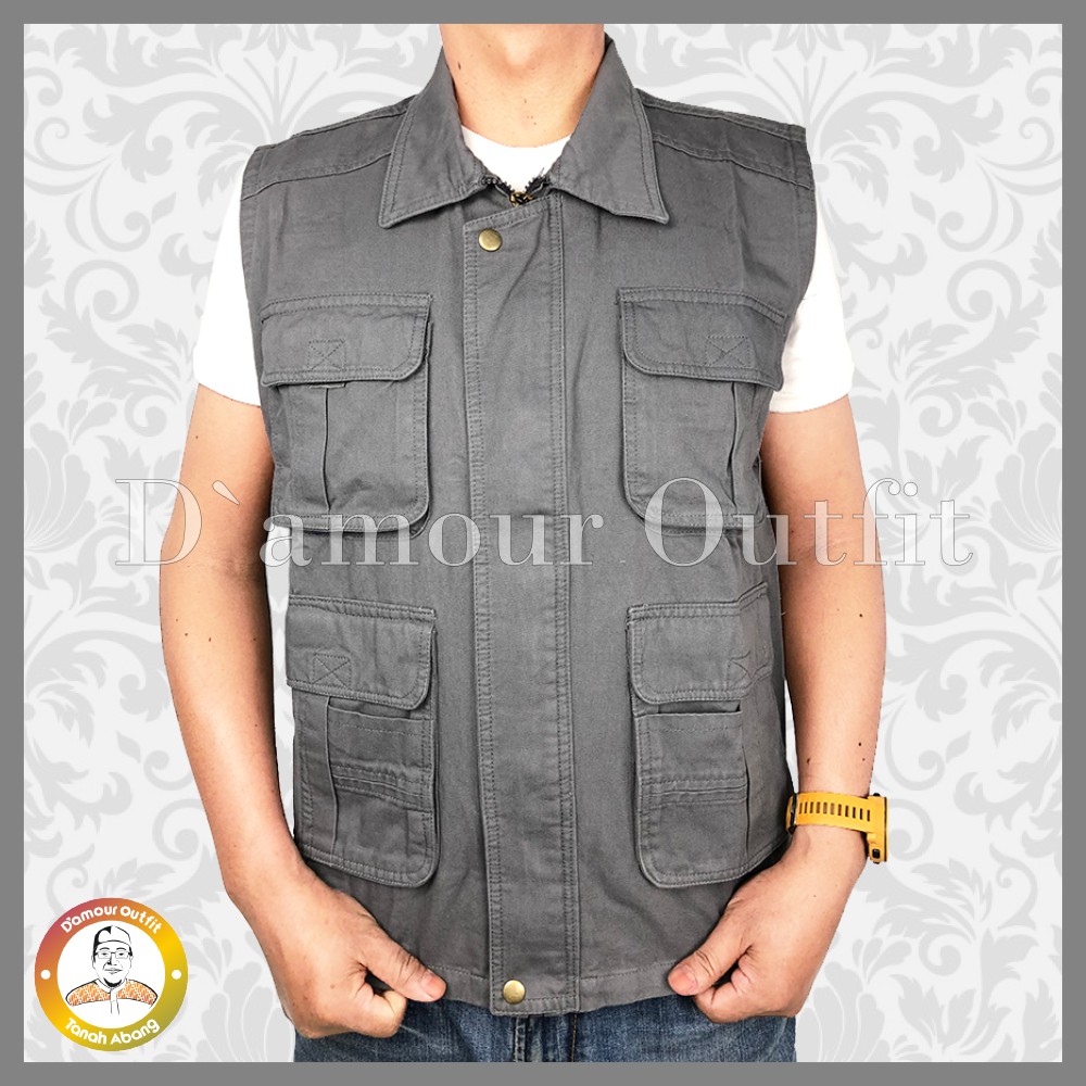 Rompi Outdoor Casual Pria Polos Kanvas Vest Gunung Tactical Lapangan Cowo Jaket Cargo Motor Cowok Dewasa Hitam Murah Zoo Keeper K3 Ojol Grab Gojek Relawan Anis Baswedan Jumbo Katun Jeans Parasut Rajut Knit Army Korea KPU Anak Anti Air Angin Touring Import