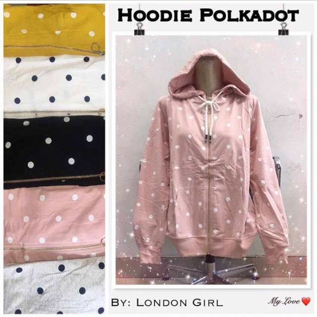 Hoodie Polkadot/ Jaket Bahan Kaos Import/ Jaket Polkadot/ Jaket Wanita/ Jaket London Girl