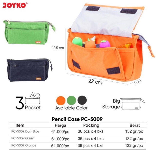 

PC 5009 Zipper Pencil Case Sleting / Kotak Tempat Pensil kantong Jumbo Joyko PC-5009 Pc5009