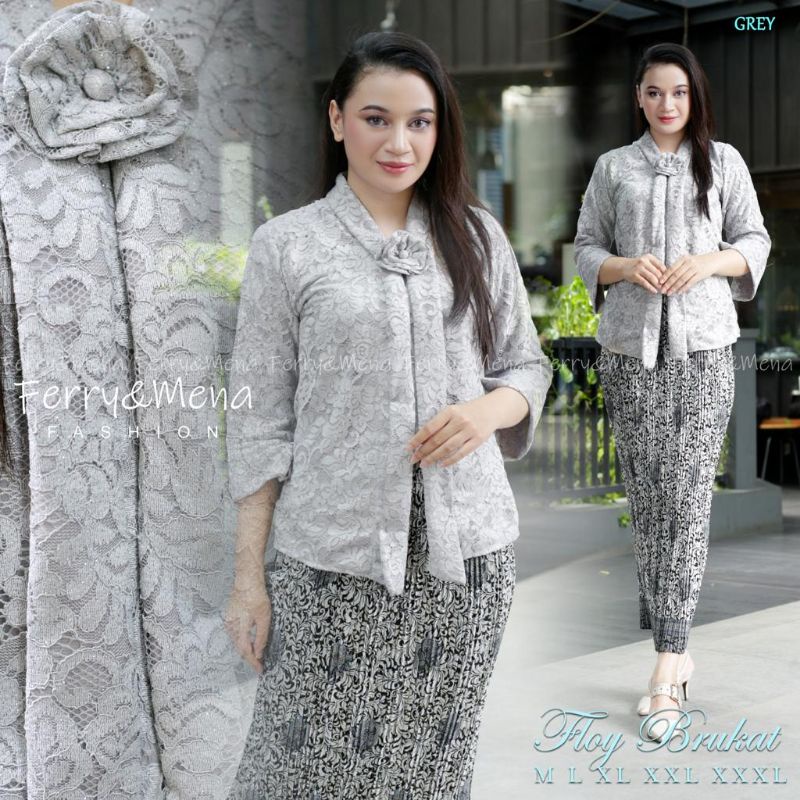 New Pict - Atasan Kebaya Floy Brokat Big Size / Hitam / Navy / Gold / Moca / Dusty / Silver