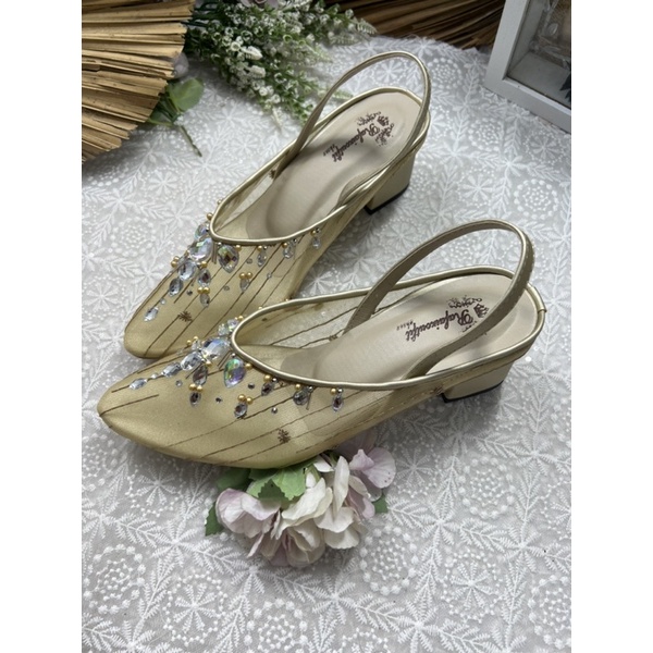 Rafaizoutfit sepatu wanita Laura gold tinggi 5cm tahu