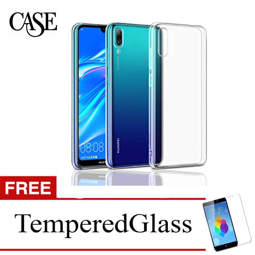 Case for Huawei Y7 Pro 2019- Clear - Gratis Tempered Glass - Ultra Thin Soft Case
