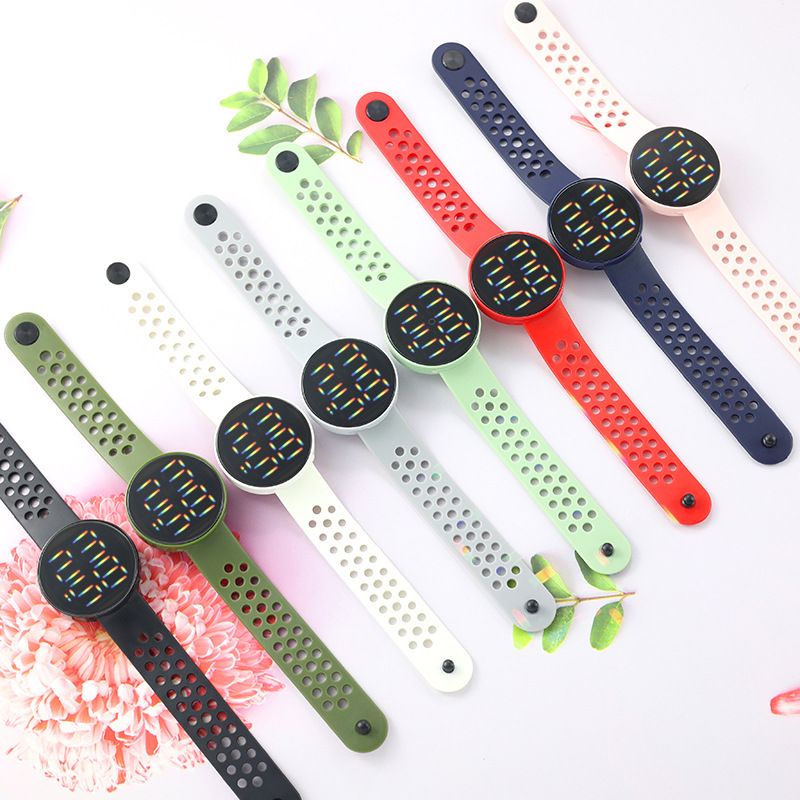 BAJ Jam Tangan LED BULAT Digital Pria Wanita Rubber Electronic Fashion Model Smartwatch Couple Anak Remaja Import Premium motif Bolong RM005