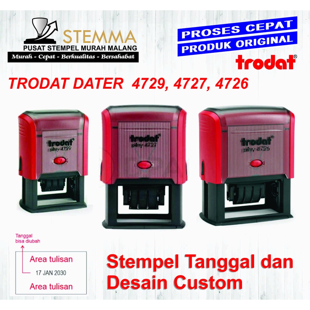 

Stempel Trodat Dater Tanggal Custom tipe 4729 Tipe 4727 Tipe 4726 Stempel Otomatis Mekanik