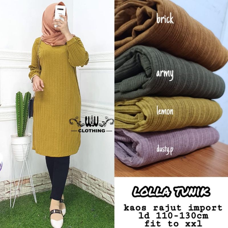 Lolla tunik bahan kaos rajut fit to xxl melar nyaman adem