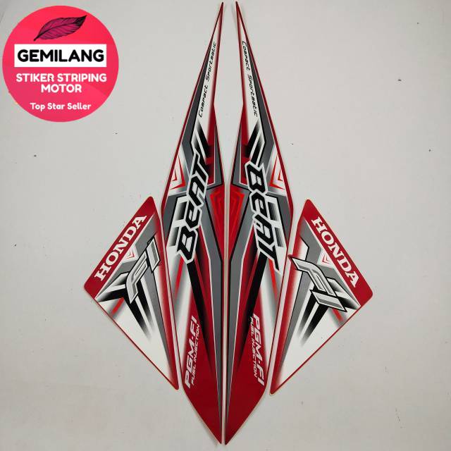 Striping Decal Polet Sticker honda beat fi 2015 merah stiker motor list body standar
