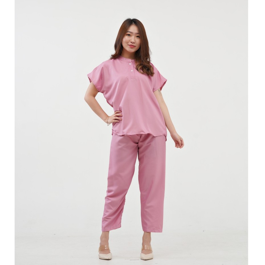 IZANY Piyama ONE SET AEON / Setelan Aeon Lengan Pendek Allsize Plain Polos-MAGENTA PLAIN