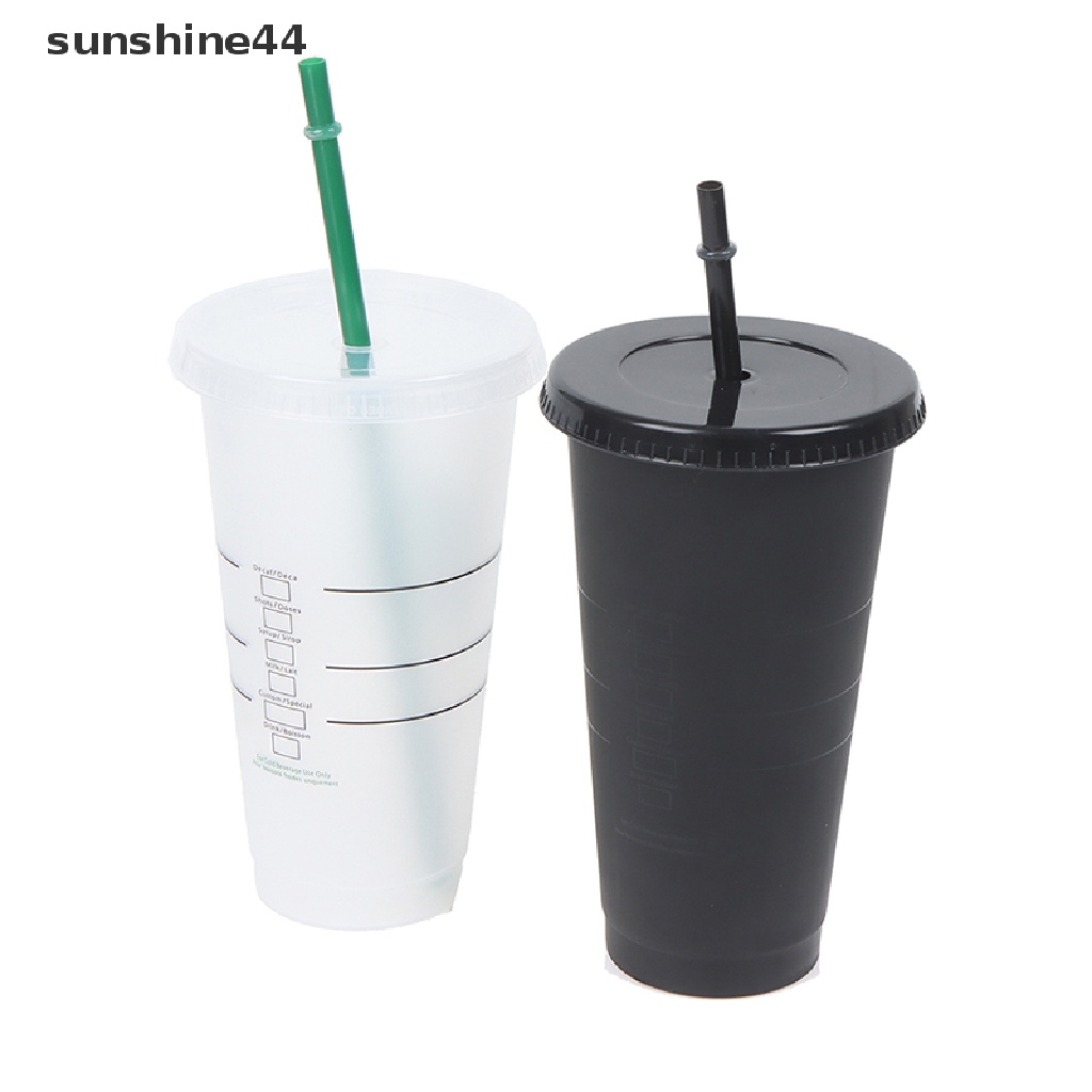 Sunshine Botol Minum Plastik Matte Berubah Warna Dengan Sedotan Untuk Kopi