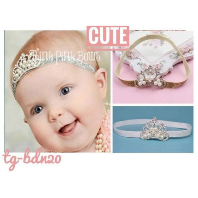 HB02 Bandana pearl diamond kecil silver gold headband anak bayi baby
