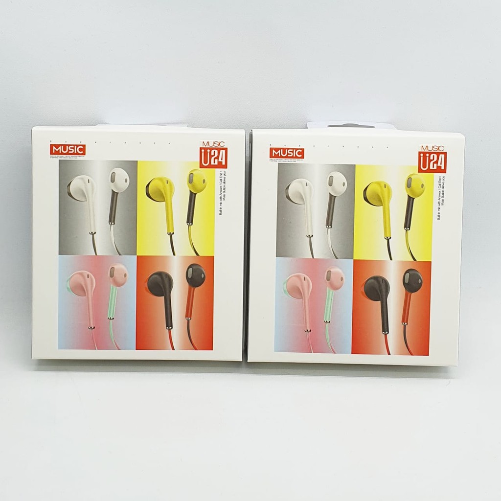 Headset Macaron 2 Tone U24 Earphone Handsfree Macaron Super Bass U24 / U 24