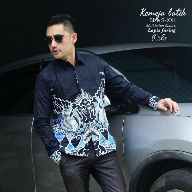 batik pria lengan panjang moderen slim fit, batik kekinian, batik anak muda