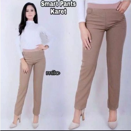 Celana Kerja Wanita Bahan Import Tebal Pinggang Full Karet