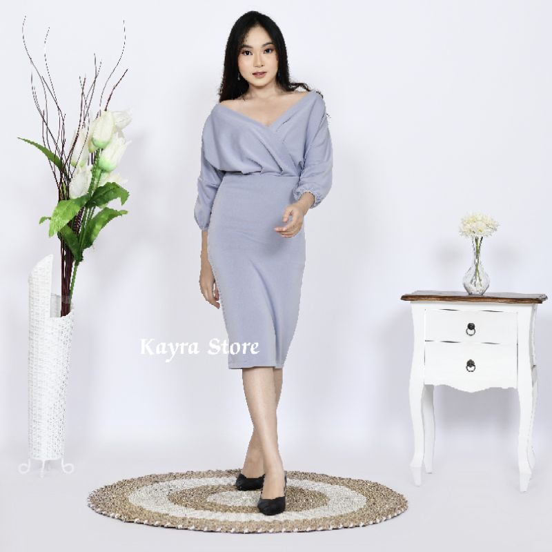 Midi Dress Pesta Bodycone Korean Style